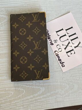 Vintage Monogram Portefeuille Check-book with Gold Corner Accents